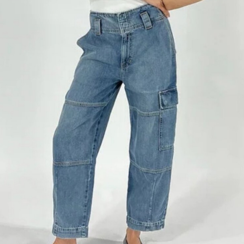 ETICA Juni Relaxed Cargo Jeans Medium Wash for women